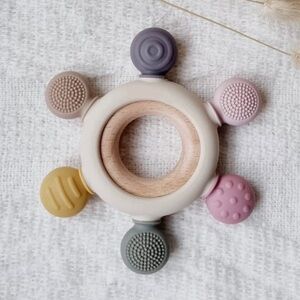 LSilicone Ring Teether Bamboo Silicone Neutral Pastel Nub Arudyo BNIB 3mo+